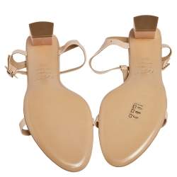 Pre Owned Roger Vivier Beige Leather Chips Embellished T-Strap Sandals Size 39.5