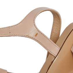 Pre Owned Roger Vivier Beige Leather Chips Embellished T-Strap Sandals Size 39.5