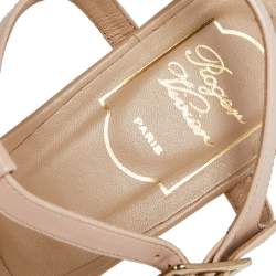 Pre Owned Roger Vivier Beige Leather Chips Embellished T-Strap Sandals Size 39.5