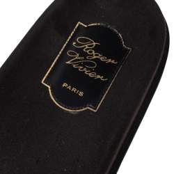 Roger Vivier Black Leather and Suede Logo Crystals Flat Slides Size 41 