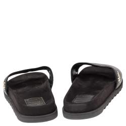 Roger Vivier Black Leather and Suede Logo Crystals Flat Slides Size 41 