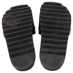 Roger Vivier Black Leather and Suede Logo Crystals Flat Slides Size 41 