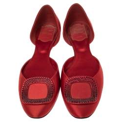 Roger Vivier Red Satin Strass Chips Ballerina D'orsay Flats Size 39