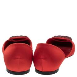 Roger Vivier Red Satin Strass Chips Ballerina D'orsay Flats Size 39