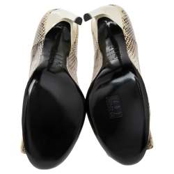 Pre Owned Roger Vivier Grey/Beige Snakeskin Embossed Leather Pumps Size 38