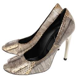 Pre Owned Roger Vivier Grey/Beige Snakeskin Embossed Leather Pumps Size 38