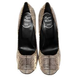 Pre Owned Roger Vivier Grey/Beige Snakeskin Embossed Leather Pumps Size 38