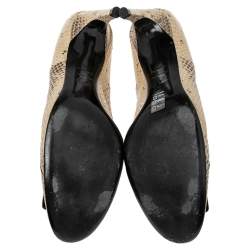 Pre Owned Roger Vivier  Beige/Brown Snakeskin Leather Embossed  Gommette Buckle Detail Pumps Size 41