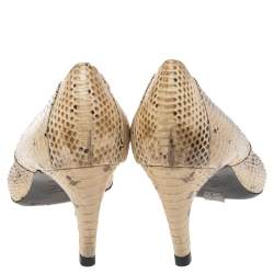 Pre Owned Roger Vivier  Beige/Brown Snakeskin Leather Embossed  Gommette Buckle Detail Pumps Size 41