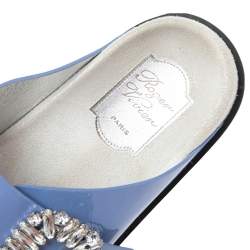 Pre Owned Roger Vivier Blue Patent Leather Slidy Viv Buckle Mule Sandals Size 40