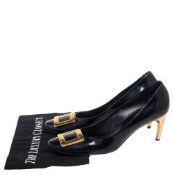 Pre Owned Roger Vivier Black Leather Belle Pumps Size 40