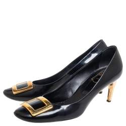 Pre Owned Roger Vivier Black Leather Belle Pumps Size 40