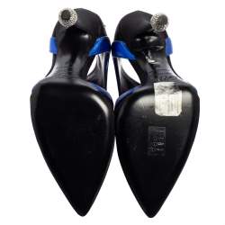 Roger Vivier Black-Blue Satin Embellished Heel Pointed Toe Ankle Boots Size 36