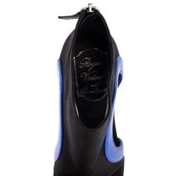 Roger Vivier Black-Blue Satin Embellished Heel Pointed Toe Ankle Boots Size 36