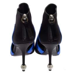 Roger Vivier Black-Blue Satin Embellished Heel Pointed Toe Ankle Boots Size 36