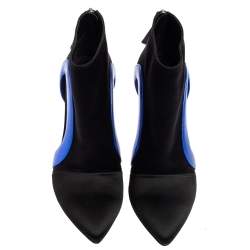 Roger Vivier Black-Blue Satin Embellished Heel Pointed Toe Ankle Boots Size 36