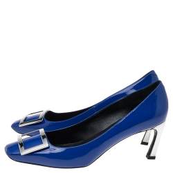 Pre Owned Roger Vivier Limited Edition Blue Patent Leather Trompette Pumps Size 39.5
