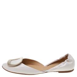 Pre Owned Roger Vivier Off-White Patent Leather Chips Buckle D'orsay Ballet Flats Size 39.5