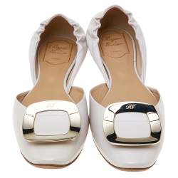 Pre Owned Roger Vivier Off-White Patent Leather Chips Buckle D'orsay Ballet Flats Size 39.5