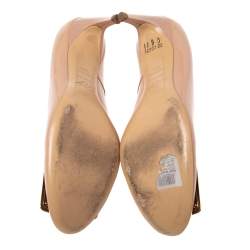 Pre Owned Roger Vivier Beige Patent Leather Trompette Pumps Size 38.5