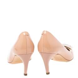 Pre Owned Roger Vivier Beige Patent Leather Trompette Pumps Size 38.5