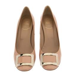 Pre Owned Roger Vivier Beige Patent Leather Trompette Pumps Size 38.5