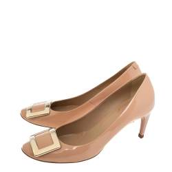 Pre Owned Roger Vivier Beige Patent Leather Trompette Pumps Size 38.5