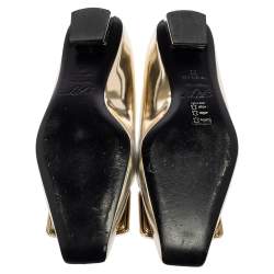 Pre Owned Roger Vivier Silver-Gold Leather Buckle Detail Square Cap Toe Ballet Flats Size 36