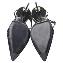 Pre Owned Roger Vivier Black Suede And Patent Leather Strappy Pointed Toe Pumps Size 38.5