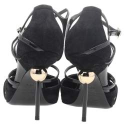 Pre Owned Roger Vivier Black Suede And Patent Leather Strappy Pointed Toe Pumps Size 38.5