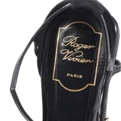 Pre Owned Roger Vivier Black Suede And Patent Leather Strappy Pointed Toe Pumps Size 38.5