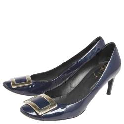 Pre Owned Roger Vivier Blue Patent Leather Limelight Buckle Pumps Size 41