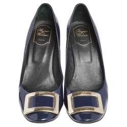 Pre Owned Roger Vivier Blue Patent Leather Limelight Buckle Pumps Size 41