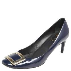 Pre Owned Roger Vivier Blue Patent Leather Limelight Buckle Pumps Size 41