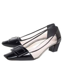 Roger Vivier Black PVC And Patent Leather Square Toe Pumps Size 37