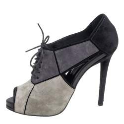 Roger Vivier Multicolor Suede Cut Out Lace Up Booties Size 39