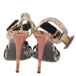 Roger Vivier Brown Python Leather Ankle Strap Sandals Size 39.5