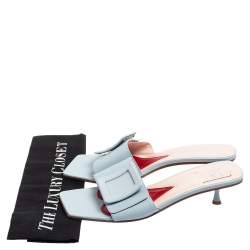 Pre Owned Roger Vivier Blue Leather Covered Buckle Mules Size 41