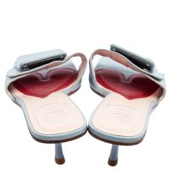 Pre Owned Roger Vivier Blue Leather Covered Buckle Mules Size 41