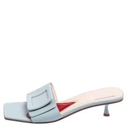 Pre Owned Roger Vivier Blue Leather Covered Buckle Mules Size 41