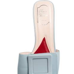 Pre Owned Roger Vivier Blue Leather Covered Buckle Mules Size 41