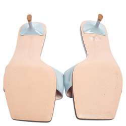 Pre Owned Roger Vivier Blue Leather Covered Buckle Mules Size 41