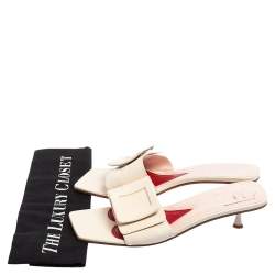 Roger Vivier Cream Leather Covered Buckle Mules Size 41
