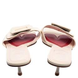 Roger Vivier Cream Leather Covered Buckle Mules Size 41