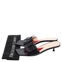 Pre Owned Roger Vivier Black Leather Covered Buckle Mules Size 41