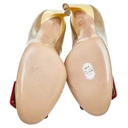 Pre Owned Roger Vivier Grey/Yellow Patent Leather Trompette Pumps Size 37.5