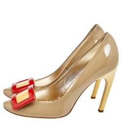 Pre Owned Roger Vivier Grey/Yellow Patent Leather Trompette Pumps Size 37.5