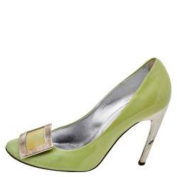 Pre Owned Roger Vivier Green Patent Leather Trompette Pumps Size 37.5