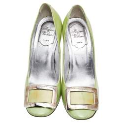 Pre Owned Roger Vivier Green Patent Leather Trompette Pumps Size 37.5