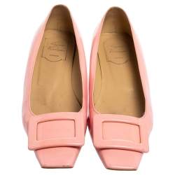 Pre Owned Roger Vivier Pink Patent Leather Ballet Flat Pumps Size 37.5